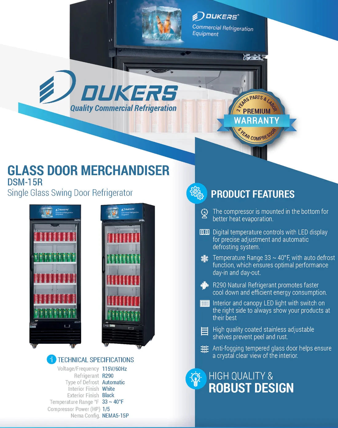 Dukers  DSM-15R Commercial Single Glass Swing Door Merchandiser Refrigerator (Free Shipping) (Add to cart for discount)