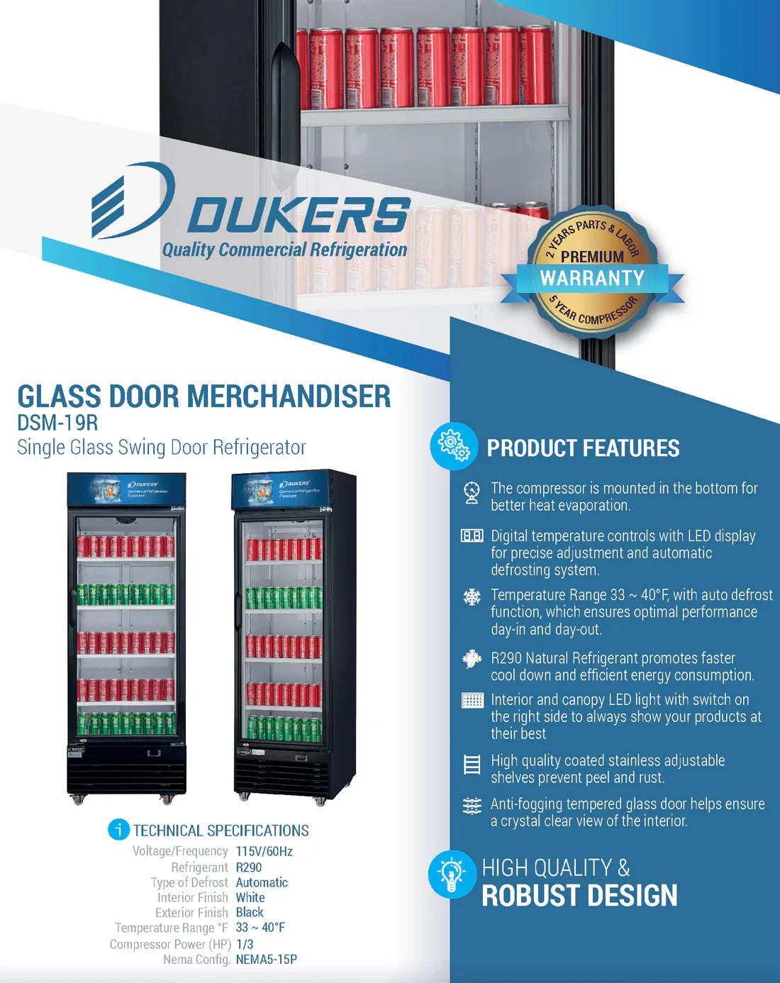 Dukers  DSM-19R Commercial Single Glass Swing Door Merchandiser Refrigerator (Free Shipping) (Add to cart for discount)