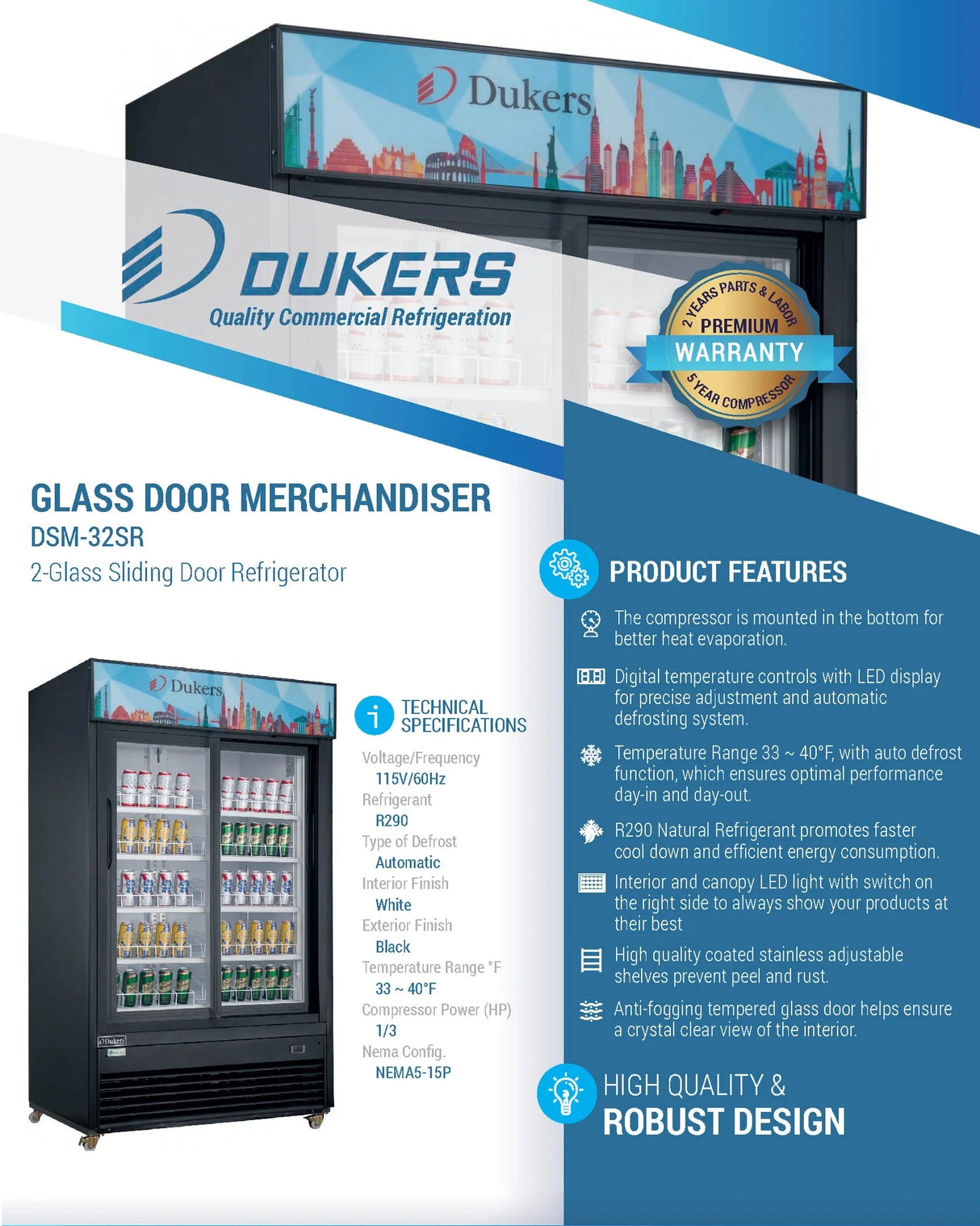 Dukers  DSM-32SR Commercial Glass Sliding 2-Door Merchandiser Refrigerator (Free Shipping) (Add to cart for discount)