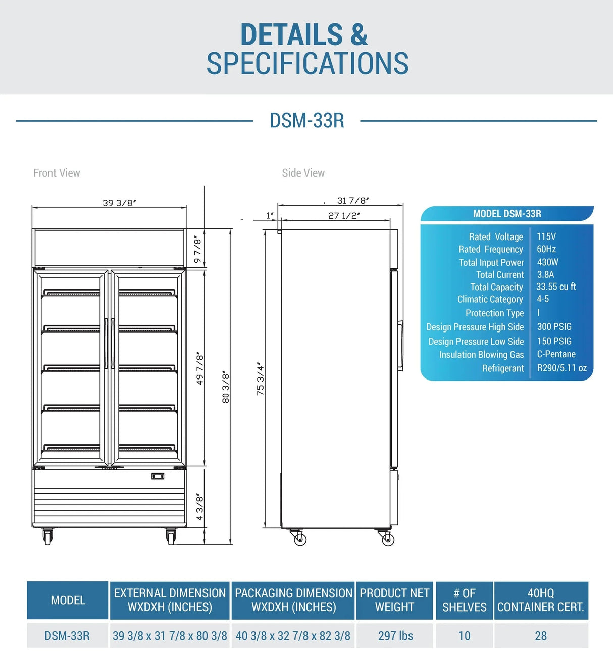 Dukers  DSM-33R Commercial Glass Swing 2-Door Merchandiser Refrigerator (Free Shipping) (Add to cart for discount)