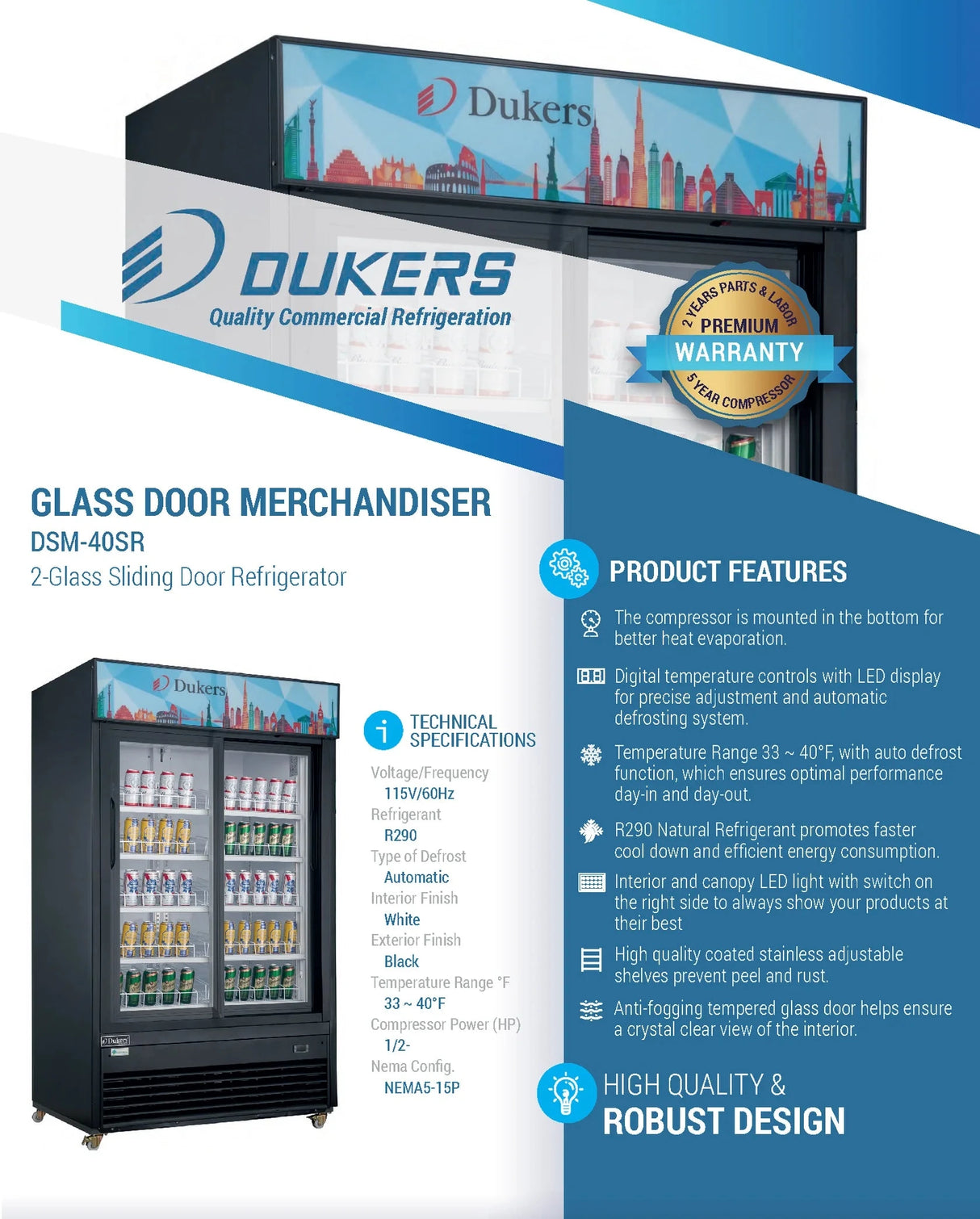 Dukers  DSM-40SR Commercial Glass Sliding 2-Door Merchandiser Refrigerator in Black (Free Shipping) (Add to cart for discount)