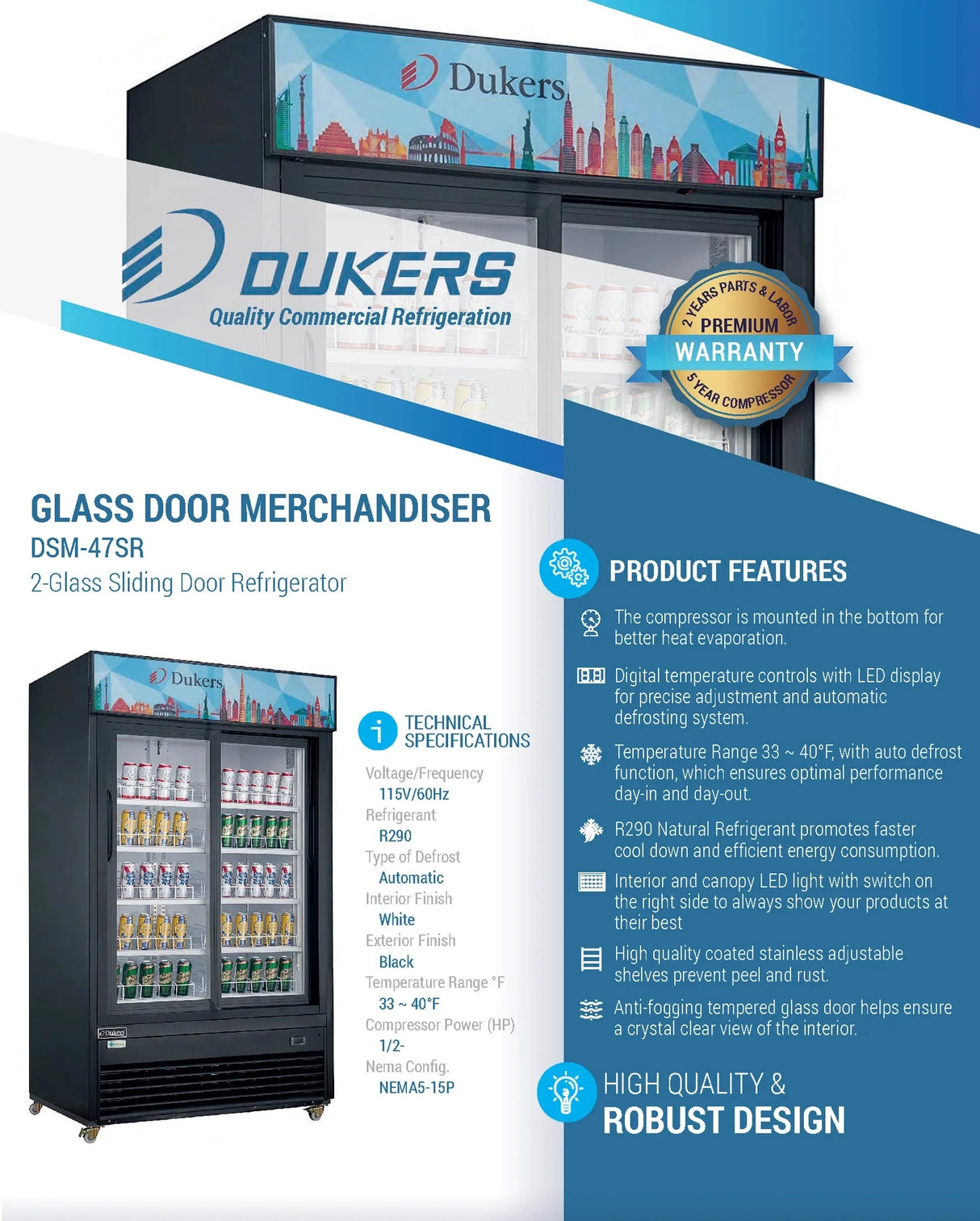 Dukers  DSM-47SR Commercial Glass Sliding 2-Door Merchandiser Refrigerator in Black (Free Shipping) (Add to cart for discount)