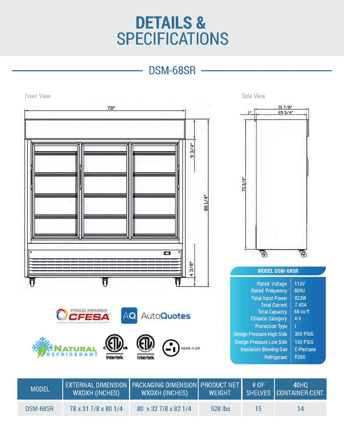 Dukers  DSM-68SR Commercial Glass Sliding 3-Door Merchandiser Refrigerator (Free Shipping)+(Add to cart for discount)