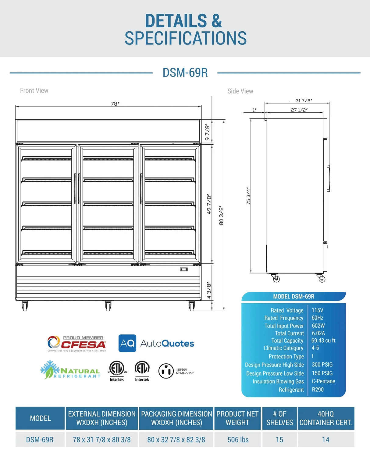 Dukers  DSM-69R Commercial Glass Swing 3-Door Merchandiser Refrigerator (Free Shipping) (Add to cart for discount)