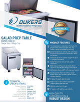 Dukers  DSP29-12M-S1 1-Door Commercial Food Prep Table Refrigerator in Stainless Steel with Mega Top (Free Shipping) (Add to cart for discount)