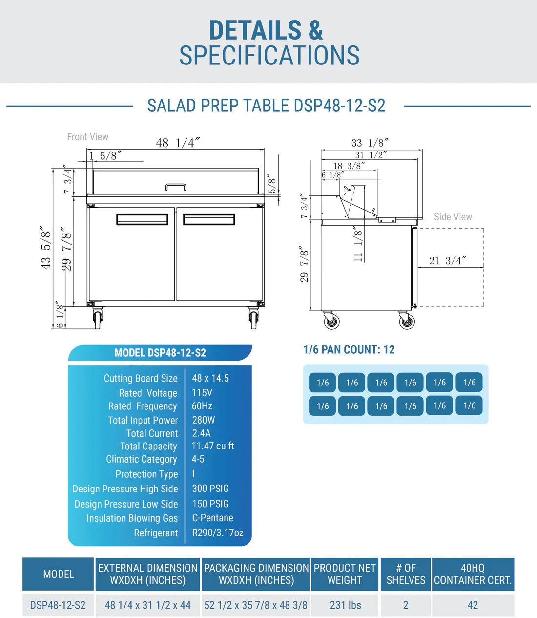 Dukers  DSP48-12-S2 2-Door Commercial Food Prep Table Refrigerator in Stainless Steel (Free Shipping) (Add to cart for discount)