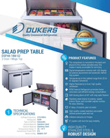 Dukers  DSP48-18M-S2 2-Door Commercial Food Prep Table Refrigerator in Stainless Steel with Mega Top (Free Shipping) (Add to cart for discount)
