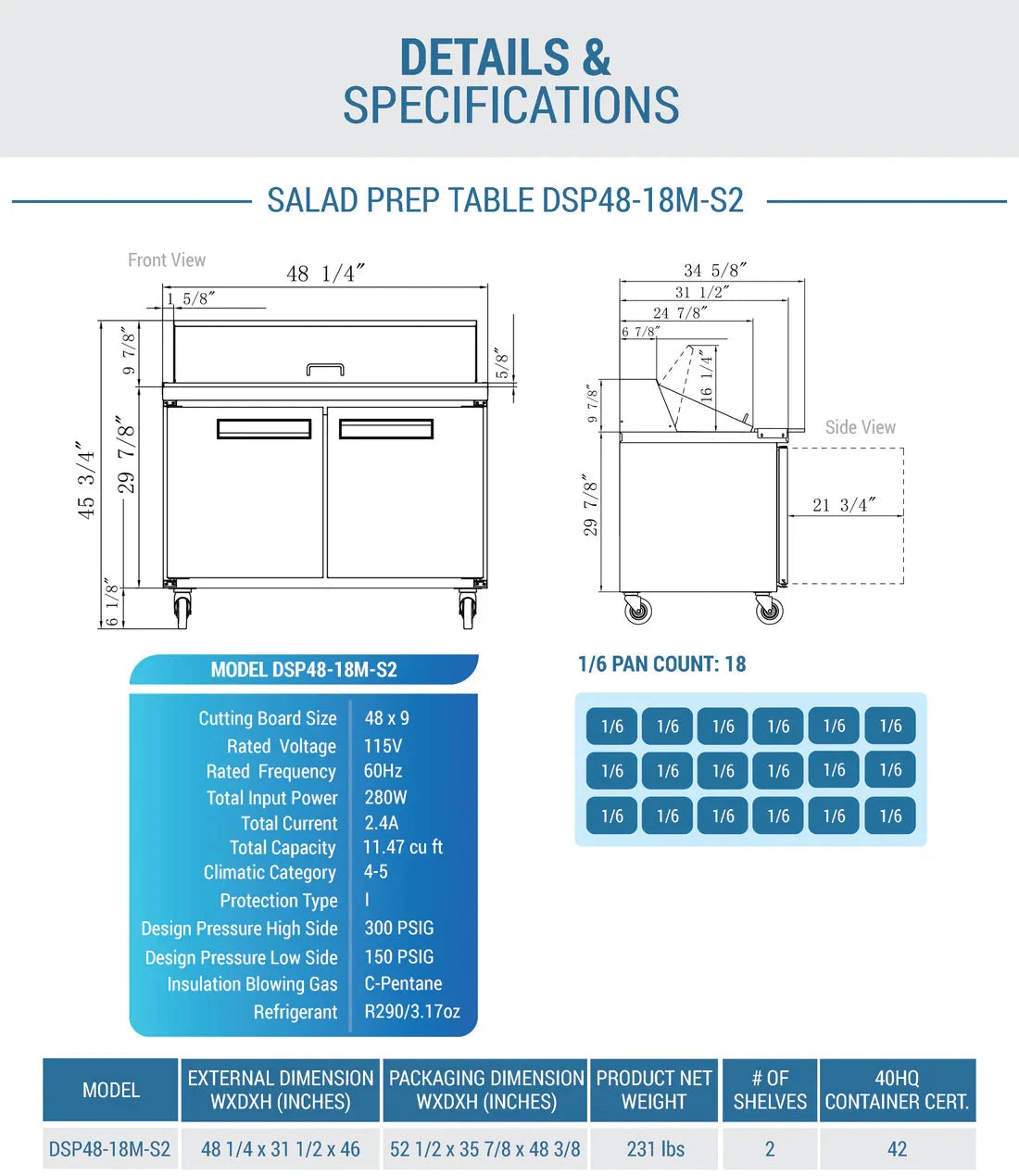 Dukers  DSP48-18M-S2 2-Door Commercial Food Prep Table Refrigerator in Stainless Steel with Mega Top (Free Shipping) (Add to cart for discount)