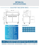 Dukers  DSP48-18M-S2 2-Door Commercial Food Prep Table Refrigerator in Stainless Steel with Mega Top (Free Shipping) (Add to cart for discount)