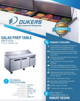 Dukers  DSP72-18-S3 3-Door Commercial Food Prep Table Refrigerator in Stainless Steel (Free Shipping) (Add to cart for discount)