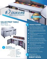 Dukers  DSP72-30M-S3 3-Door Commercial Food Prep Table Refrigerator in Stainless Steel with Mega Top (Free Shipping) (Add to cart for discount)