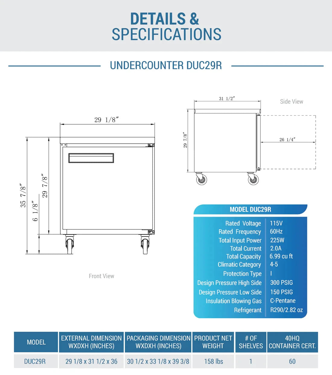 Dukers  DUC29R Single Door Undercounter Refrigerator in Stainless Steel (Free Shipping) (Add to cart for discount)