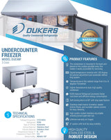 Dukers  DUC48F 2-Door Undercounter Freezer in Stainless Steel (Free Shipping) (Add to cart for discount)