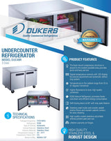 Dukers  DUC48R 2-Door Undercounter Refrigerator in Stainless Steel (Free Shipping) (Add to cart for discount)
