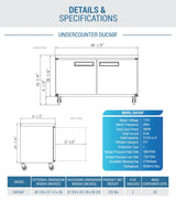 Dukers  DUC60F 2-Door Undercounter Commercial Freezer in Stainless Steel (Free Shipping) (Add to cart for discount)