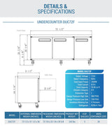 Dukers  DUC72F 3-Door Undercounter Commercial Freezer in Stainless Steel (Free Shipping) (Add to cart for discount)