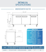 Dukers  DUC72R 3-Door Undercounter Commercial Refrigerator in Stainless Steel (Free Shipping) (Add to cart for discount)