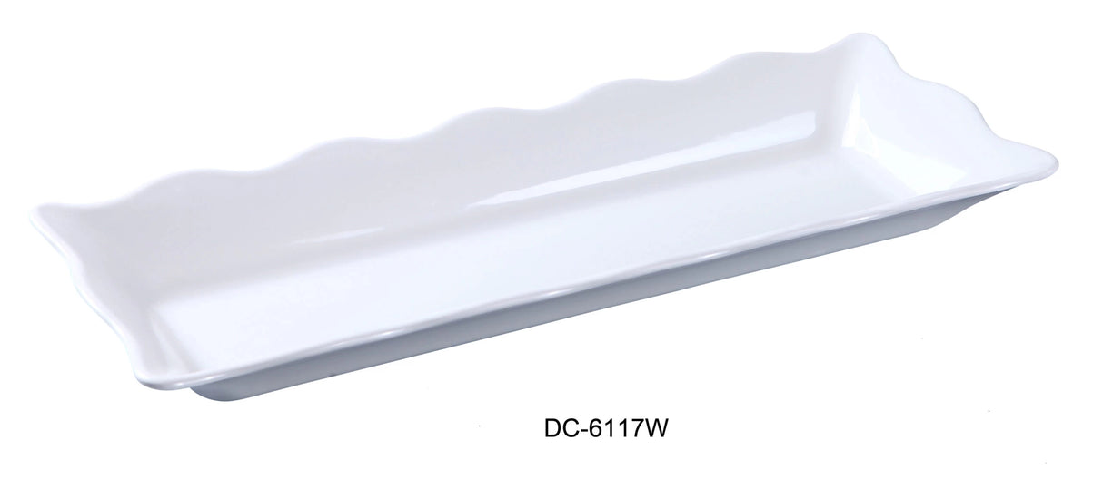Yanco Deli Collection	17 1/2" X 6 3/4" X 2" Scallop Edged Display Tray White
