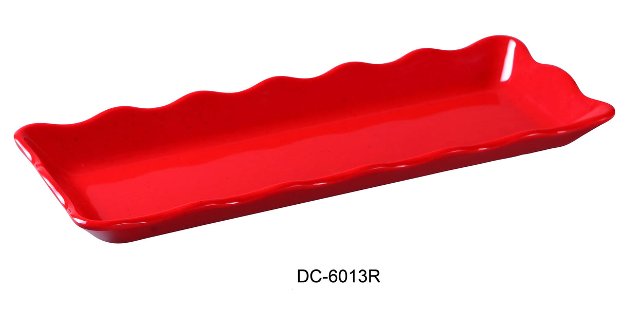 Yanco Deli Collection	13 1/2" X 5 1/4" X 1" Scallop Edged Display Tray Red