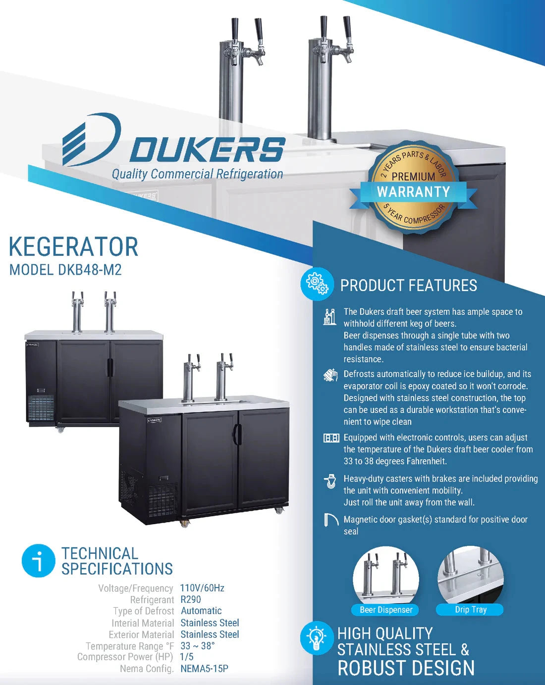 Dukers  DKB48-M2 Dual Tap Kegerator Beer Dispenser (Free Shipping) (Add to cart for discount)