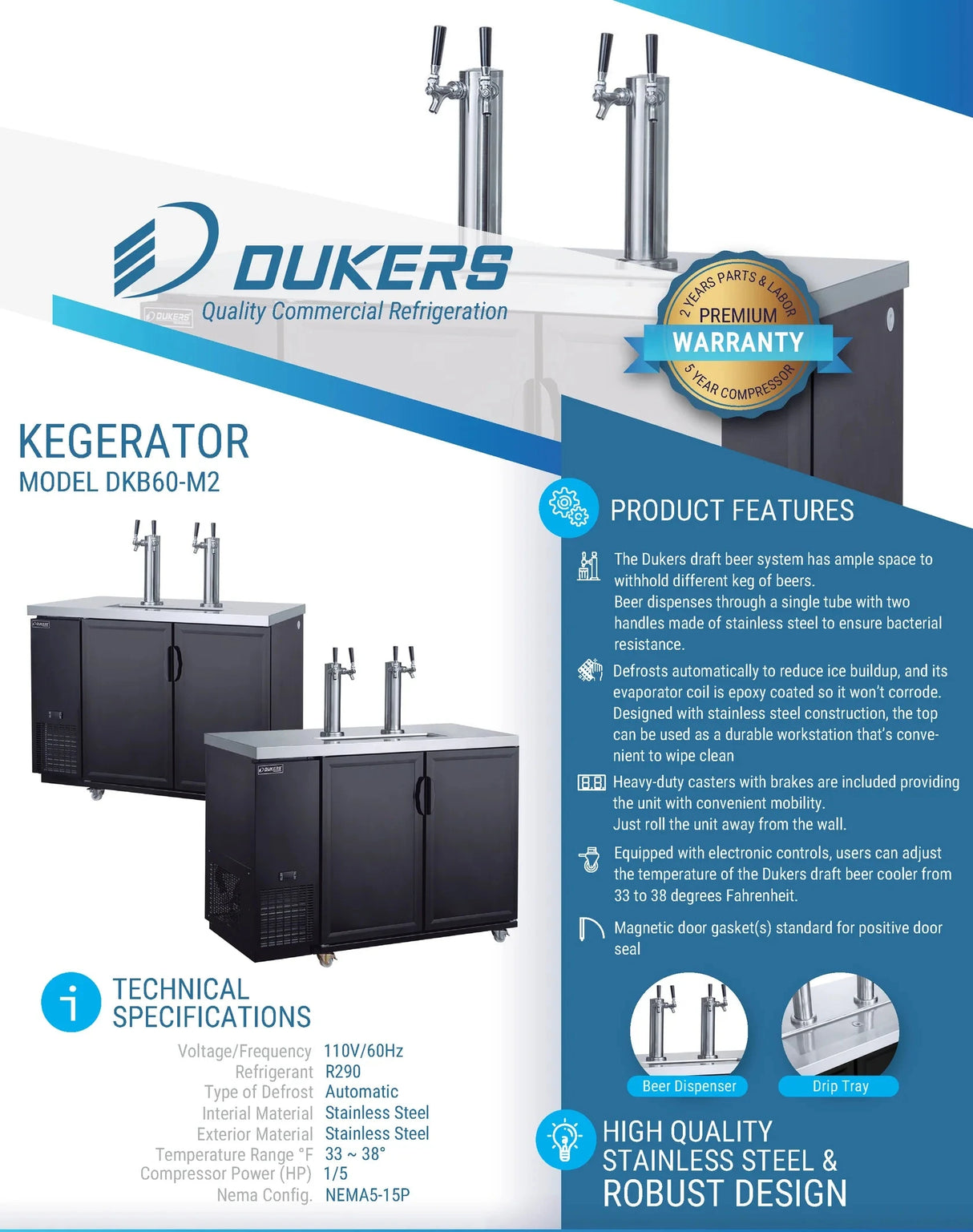 Dukers  DKB60-M2 Dual Tap Kegerator Beer Dispenser (Free Shipping) (Add to cart for discount)