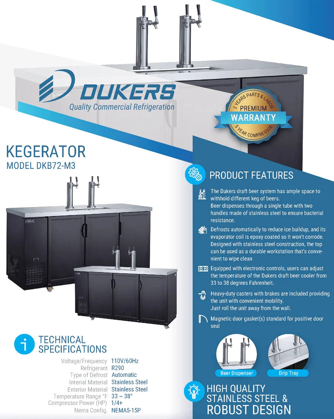 Dukers  DKB72-M3 Dual Tap Kegerator Beer Dispenser (Free Shipping) (Add to cart for discount)