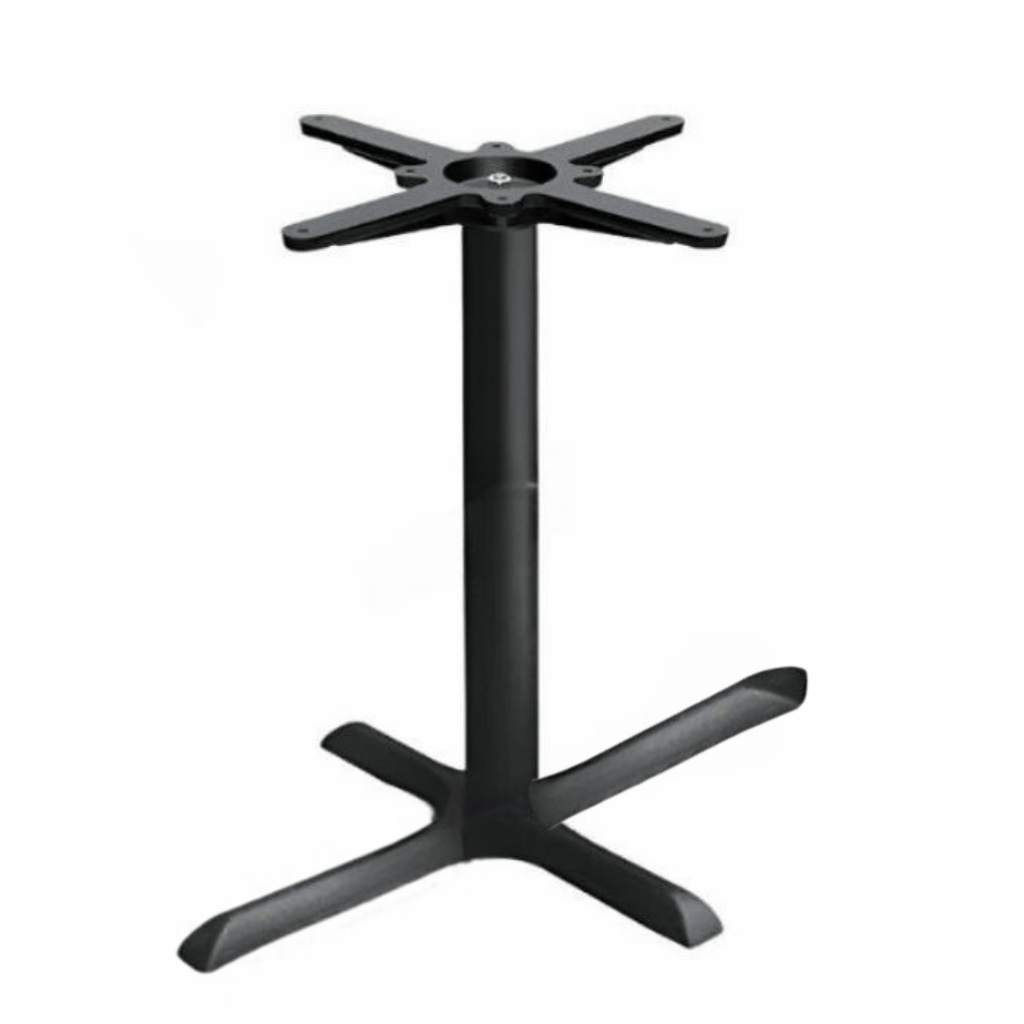 Black cast iron cross table base, 22 x 30 inch