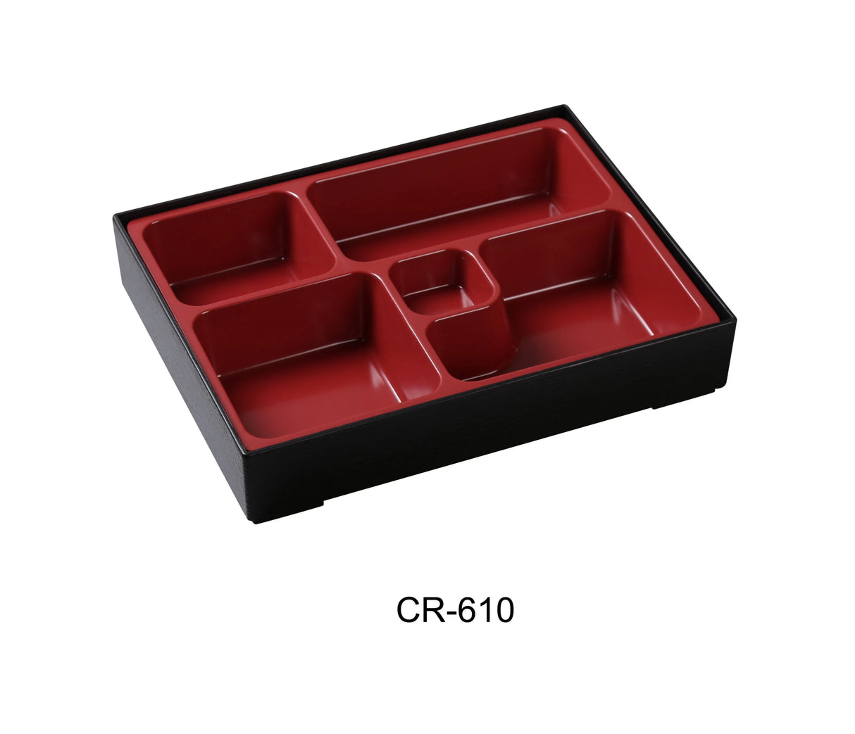 Yanco BLACK & RED 10" x 7 3/4" x 1 1/2" X 2" 5 SUSHI COMPARTMENT / BENTO BOX, MELAMINE, BLACK/RED