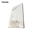 White marble-look restaurant tabletop with grey veining, gold flecks and rounded corners
