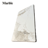 White marble-look restaurant tabletop with grey veining, gold flecks and rounded corners
