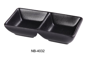Yanco Noble Black 5 5/8" X 3" X 1 1/4" Double Sauce Dish 1.5 Oz Each