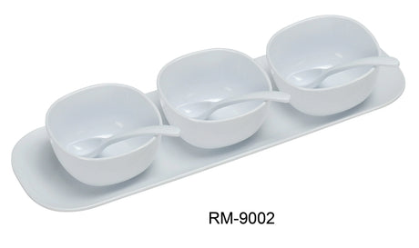 Yanco Rome Condiment Bowl Set - 3 Pcs 4" Bowl, 3 Pcs Spoon, 1Pc 16" Saucer