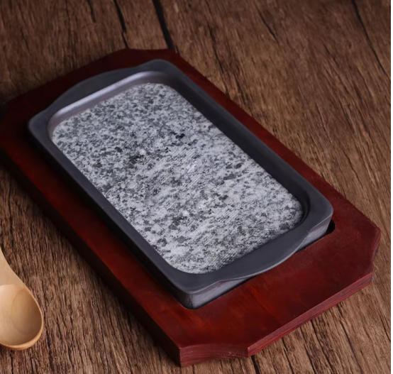 Sanchong Korean-style rectangular stone slab grill plate, natural crack-resistant stone pan, stone pot for pan-searing steak, teppanyaki steak plate, stone grilling plate