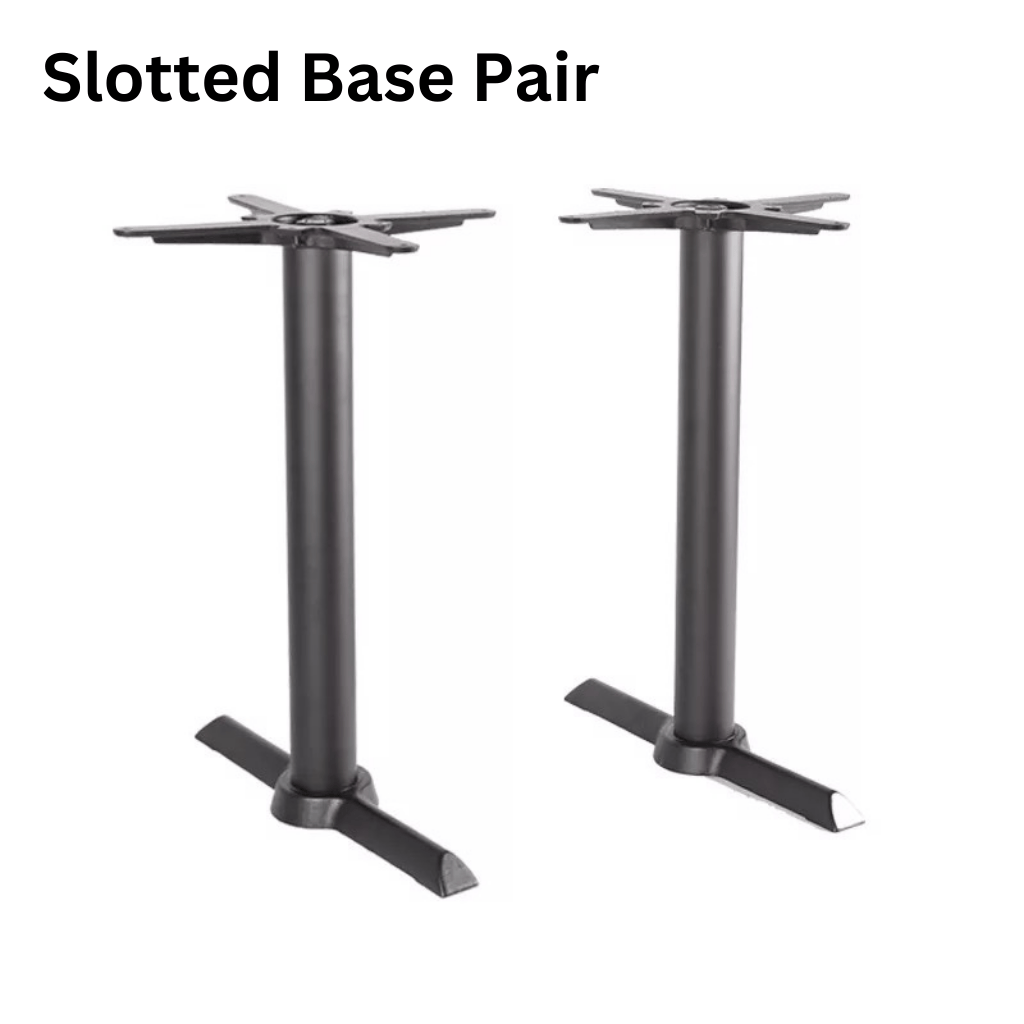 Slotted cast iron table bases, sold as a pair