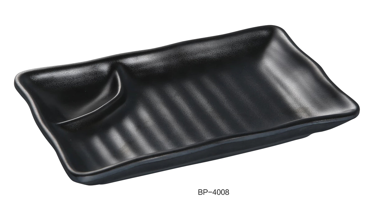 Yanco BLACK PEARL 8" X 4 1/2" 2-COMPARTMENT PLATE