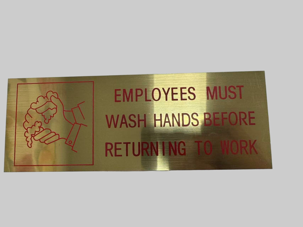 Door/Wall Sign- brushed gold-small -Employees must wash hands