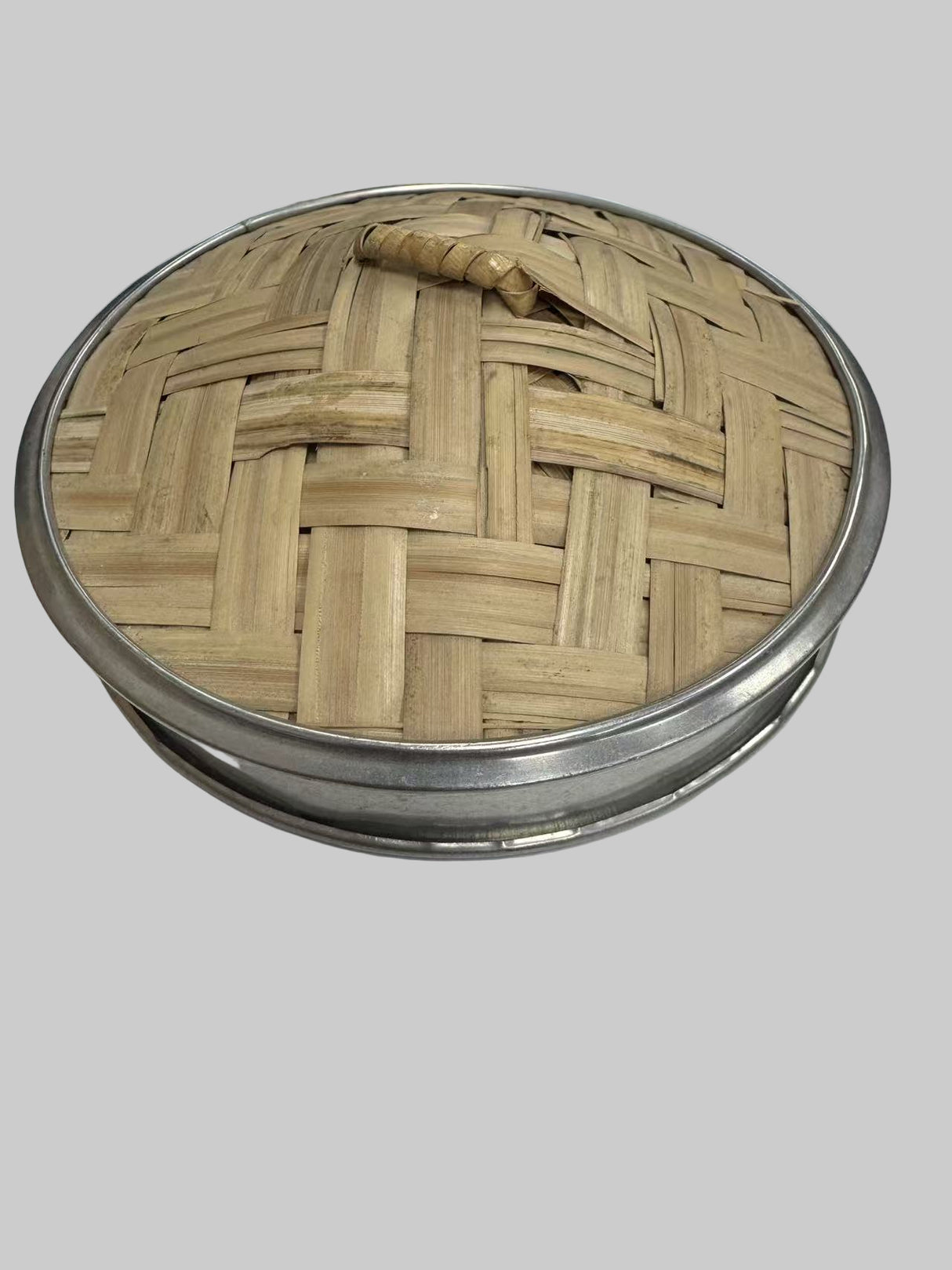 Bamboo steamer-bamboo steamer lid with stainless steel ring,