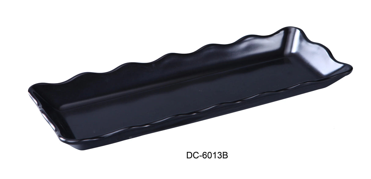 Yanco Deli Collection	13 1/2" X 5 1/4" X 1" SCALLOP EDGED DISPLAY TRAY BLACK