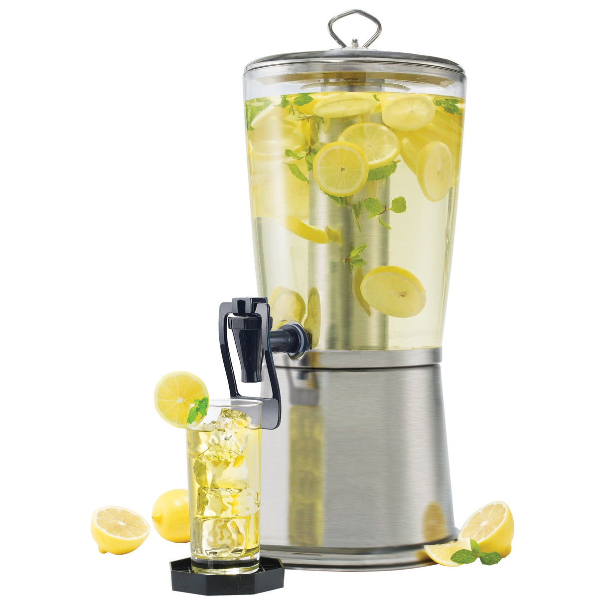 Cold Beverage Dispenser with Ice Core and Hands-Free Faucet