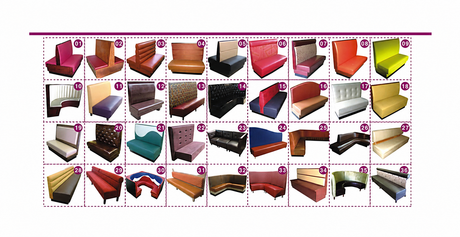 Chart of 36 custom restaurant booth configurations