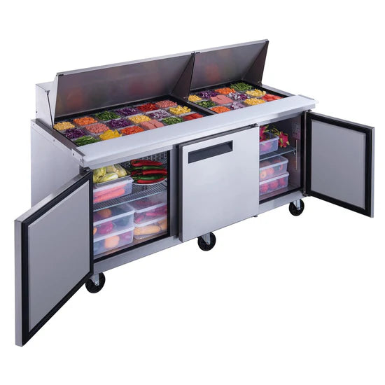 Dukers  DSP72-30M-S3 3-Door Commercial Food Prep Table Refrigerator in Stainless Steel with Mega Top (Free Shipping) (Add to cart for discount)