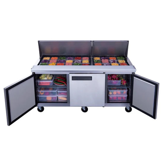 Dukers  DSP72-30M-S3 3-Door Commercial Food Prep Table Refrigerator in Stainless Steel with Mega Top (Free Shipping) (Add to cart for discount)