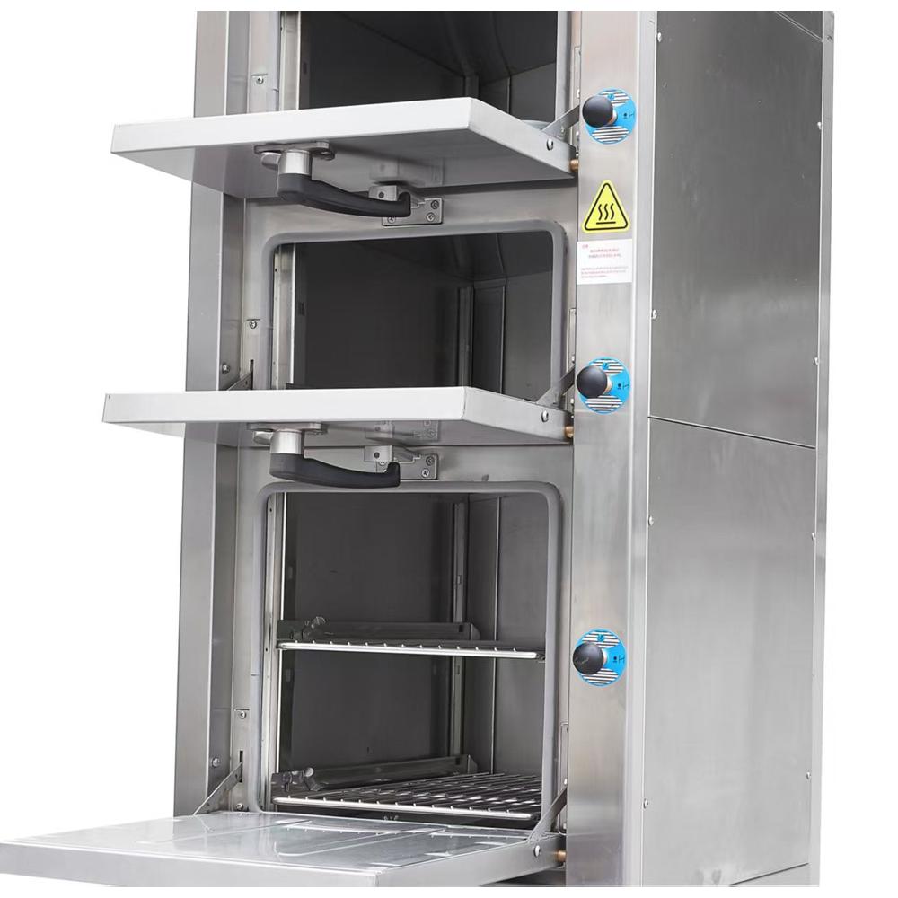Dukers DCSC24 steam cabinet with two chamber doors open, showing removable racks and drop-down door panels
