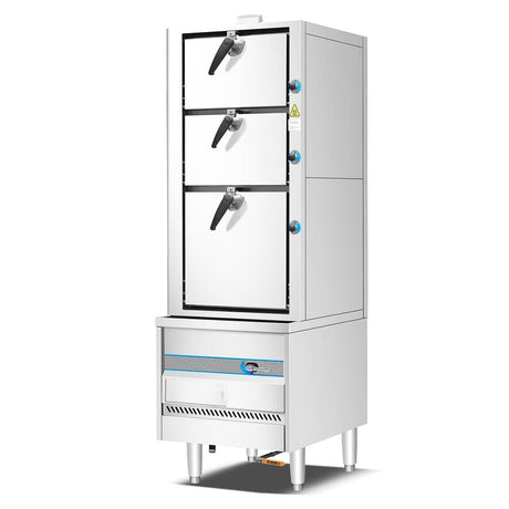 Dukers DCSC36 commercial steam cabinet, angled view showing the stainless steel body and legs