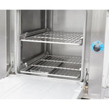 Interior of a Dukers DCSC36 steaming chamber with two removable stainless steel wire racks