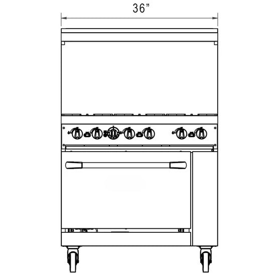 Cooks Forge CFR36-4B 36" Gas Range with Six (6) Open Burners
