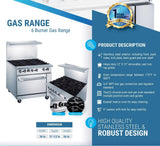 Cooks Forge CFR36-4B 36" Gas Range with Six (6) Open Burners