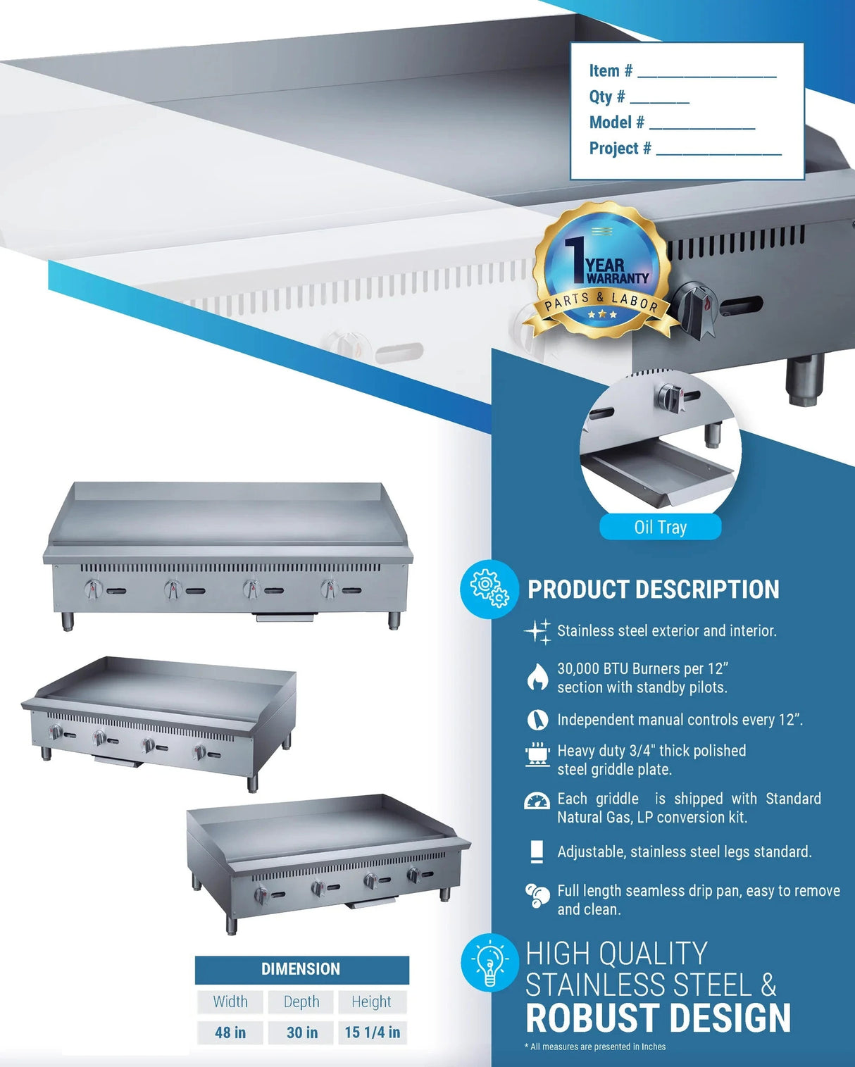 Cooks Forge CFGM48 48 in. W Griddle with 4 Burners Cooks Forge CFGM48 48英寸四眼烧烤炉