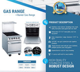 Cooks Forge CFR24-4B 24" Gas Range with Four (4) Open Burners
Cooks Forge CFR24-4B 24英寸四眼梅花炉连烤箱