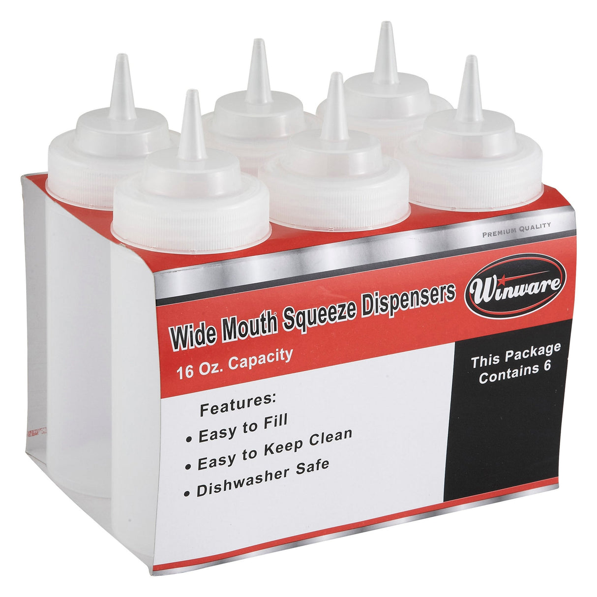 16oz Squeeze Bottles, Wide Mouth, Clear, 6pcs/pk
